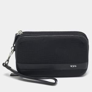 TUMI Black Nylon Alpha Triple Zip Clutch