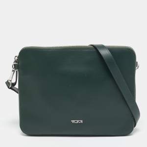 TUMI Dark Green Leather Zip Crossbody Bag