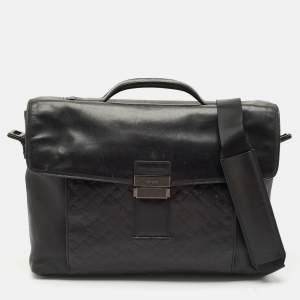 TUMI Black Logo Embossed Leather Ticon Slim Flap Briefcase