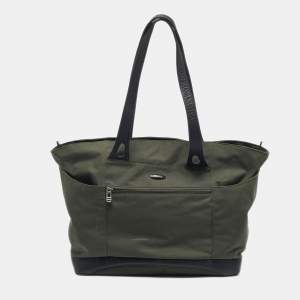 Pre Owned TUMI Military Green/Black Nylon and Leather Weekender Tote