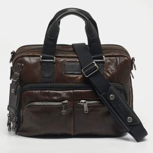 Pre Owned TUMI Black Leather Alpha Bravo Albany Expandable Commuter Briefcase Bag