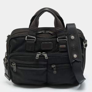 Pre Owned TUMI Black/Brown Nylon Alpha Bravo Andersen Slim Commuter Briefcase 