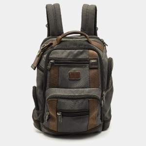 Pre Owned TUMI Grey/Brown Canvas Alpha Bravo Kingsville Deluxe Backpack