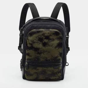 Pre Owned TUMI Harrison Bradner Black/Green Camouflage Nylon and Leather Backpack