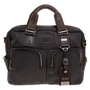 TUMI Grey/Brown Canvas and Leather Alpha Bravo Briefcase 