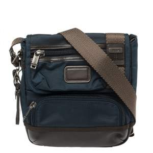 Pre Owned Tumi Blue/Brown Nylon and Leather Alpha Bravo Barstow Messenger Bag