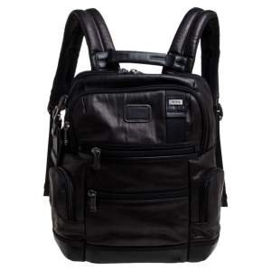 Pre Owned TUMI Dark Brown/Black Leather Alpha Bravo Knox Backpack