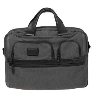 TUMI Dark Grey/Black Fabric and Leather Alpha 2 T Pass Laptop Briefcase