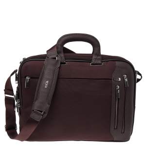 Pre Owned Tumi Burgundy Nylon T-Pass Kennedy Deluxe Brief Laptop Bag