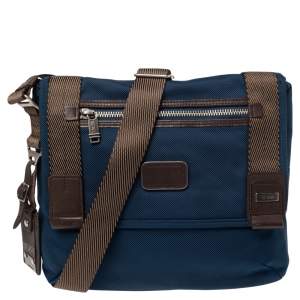TUMI Blue/Brown Nylon and Leather Alpha Bravo Messenger Bag