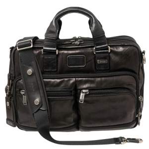 TUMI Metallic Dark Brown/Black Leather Alpha Bravo Andersen Slim Commuter Briefcase