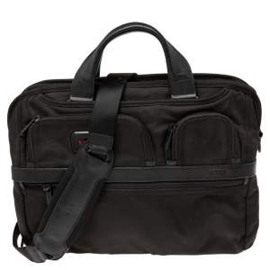 TUMI Black Nylon and Leather Alpha 2 T Pass Briefcase