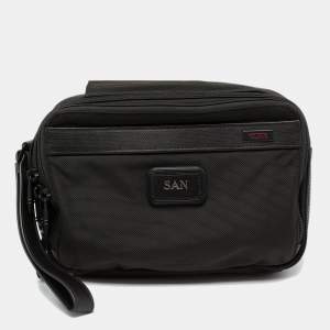 Tumi Black Nylon And Leather Triple Zip Alpha Pouch 