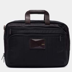 Tumi Black/Brown Nylon and Leather Dror Reversible Briefcase Bag