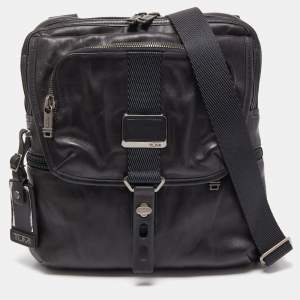 Tumi Black Leather Alpha Bravo Arnold Zip Flap Expandable Messenger Bag