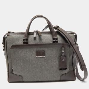 TUMI Dark Brown/Grey Coated Canvas and leather Astor Regis Slim Zip Top Briefcase