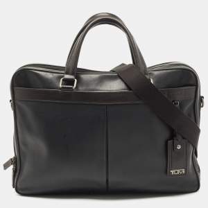 TUMI Black/Dark Brown Leather Berwick Double Zip Briefcase