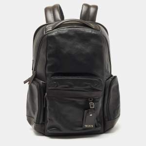 TUMI Dark Brown/Black Leather Navigation Backpack
