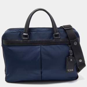 Tumi Navy Blue/Black Nylon and Leather Berwick Double Zip Briefcase Bag