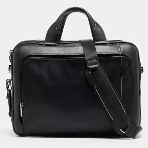 TUMI Black Leather Arrive Sadler Brief Laptop Bag