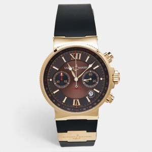 Ulysse Nardin Brown 18K Rose Gold Rubber Maxi Marine 356-66 Men's Wristwatch 41 mm