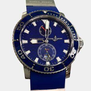 Pre Owned ساعة يد رجالية أوليس ناردين أوتوماتيك مارين دايفر 18K ذهب أبيض زرقاء 43 مم