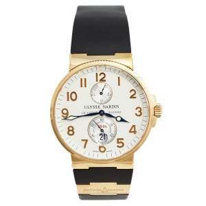Ulysee Nardin White 18k Rose Gold Rubber Marine 266-66 Men's Wristwatch 41 mm