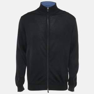 Ermenegildo Zegna Navy Blue Wool Zip-Up Cardigan L