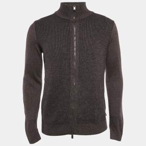 Boss By Hugo Boss Brown Full Sleeve Zip-Up Cardigan M