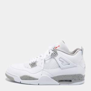Air Jordan 4 Retro 'White Oreo' Leather Lace Up Sneakers Size 49.5