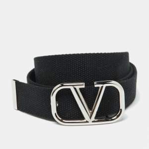 Valentino Black Canvas VLogo Belt 85CM