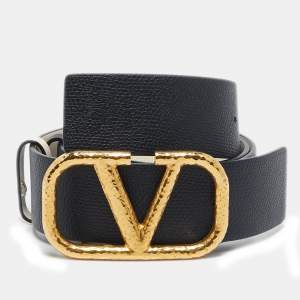Valentino Black/Ivory Leather VLogo Reversible Belt 85CM