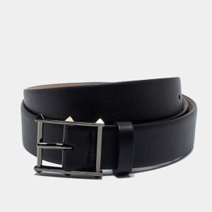 Valentino Black Leather Rockstud Buckle Belt 95 CM