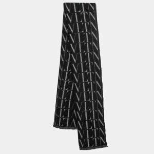 Valentino Black/Grey VLTN Printed Wool and Cashmere Scarf