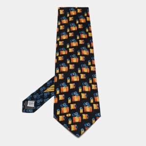 Valentino Black Floral Print Silk Traditional Tie