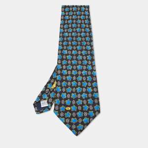 Pre Owned Valentino Black Floral Print Textured Silk Traditional Tie