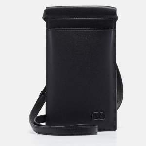 Valentino Black Leather Mini VLogo Phone Case