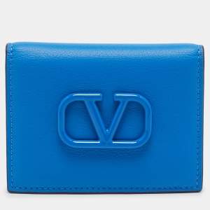 Valentino Blue Leather VLogo Signature Card Holder