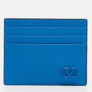 Valentino Blue Leather VLogo Card Holder