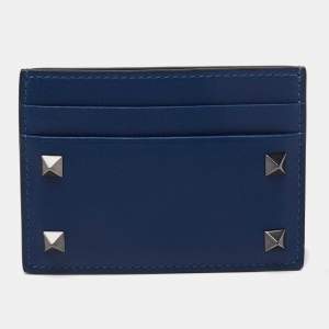 Valentino Blue Leather Rockstud Card Holder