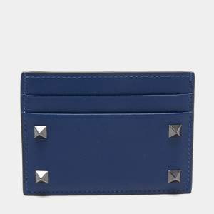Valentino Blue Leather Rockstud Card Holder