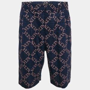 Valentino Navy Blue Logo Print Wool Bermuda Shorts M