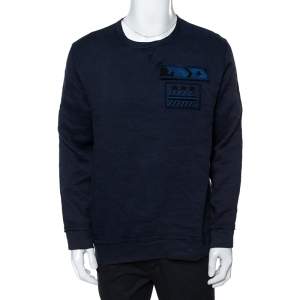 Valentino Indigo Blue Cotton Beaded Military Long Sleeve T-Shirt XS 