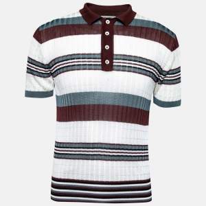 Valentino White Multicolor Striped Pattern Knit Shirt M