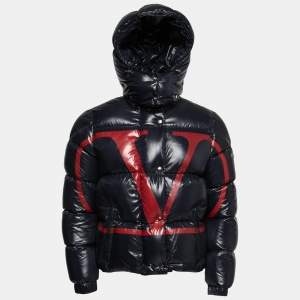 Pre Owned Valentino X Moncler Navy Blue Synthetic V Logo Down Puffer Jacket M
