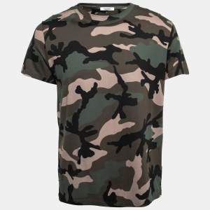 Valentino Green Camouflage Printed Cotton T-Shirt M