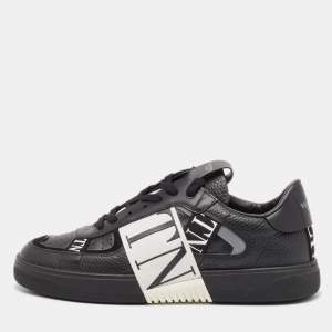 Pre Owned Valentino Black Leather VLTN Low Top Sneakers Size 43.5