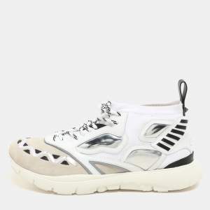 Valentino White/Black Knit Fabric and Leather Heroes Reflex Low Top Sneakers Size 44