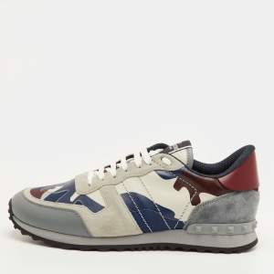 Pre Owned Valentino Rockrunner Size 41.5 Multicolor Camouflage Canvas, Leather and Suede Sneakers