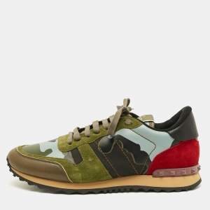 مملوكة مسبقًا Valentino Rockrunner Size 43 Multicolor Camouflage Leather Suede Lace Up Sneakers